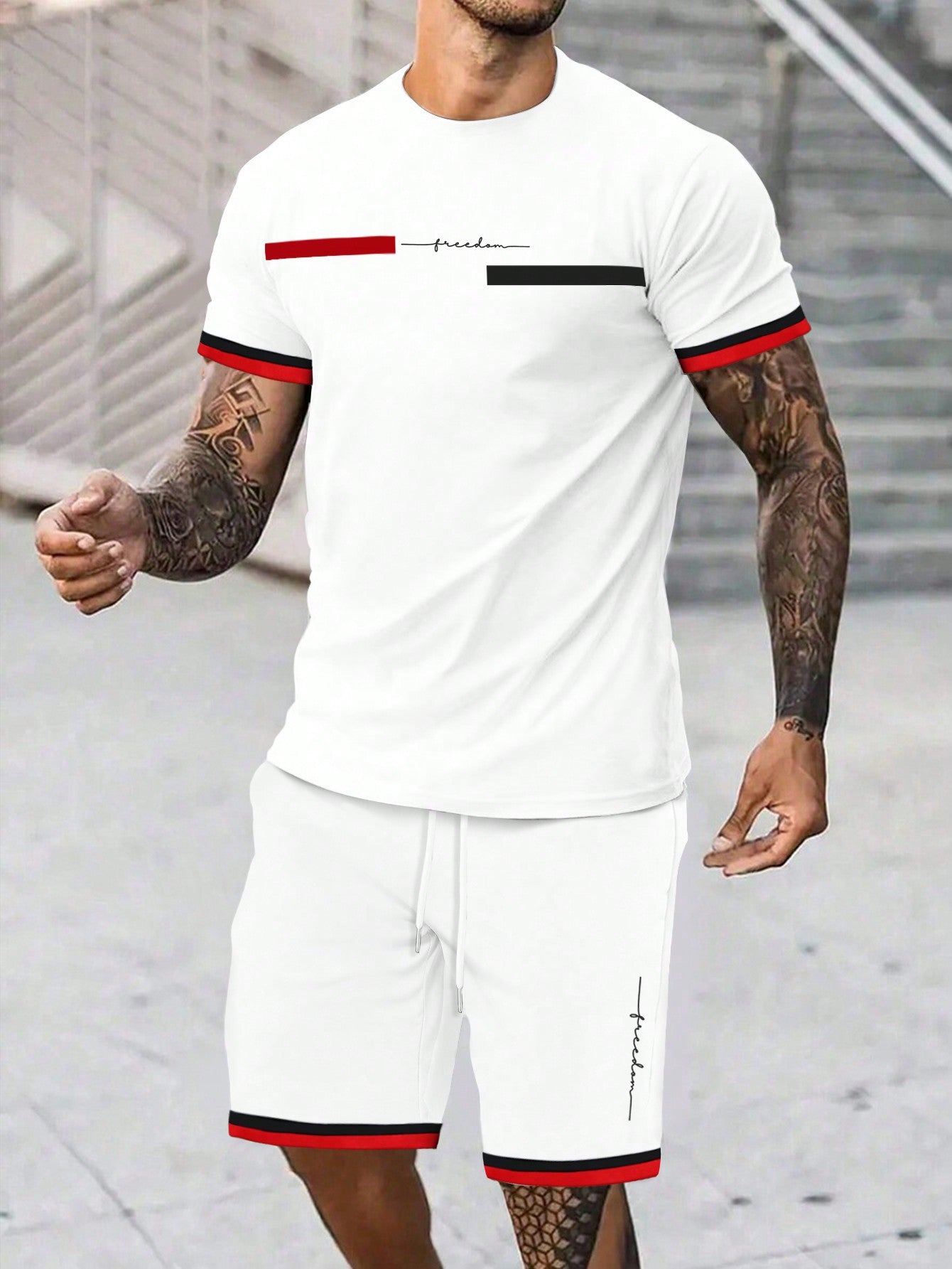 Men's Summer Short Sleeve T-Shirt And Shorts Casual Set With Letter Print