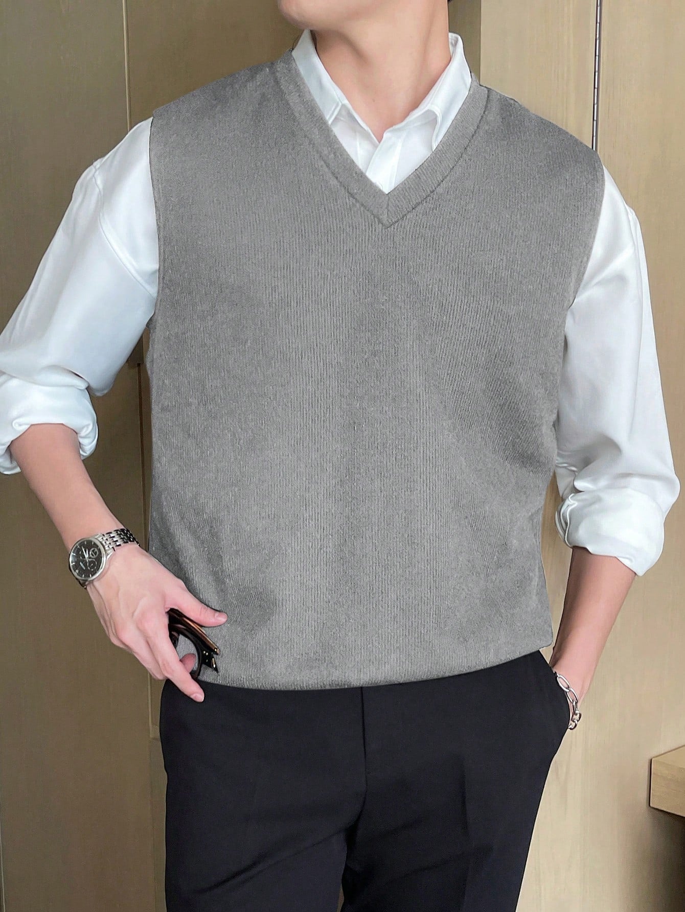 Men Solid Color Knitted Vest For Summer