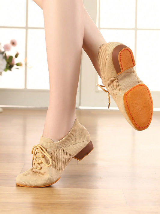 Girls Knitted Ballet Shoes Lightweight And Breathable Practice Shoes Lace Up Dance Shoes Yoga Shoes Jazz Practice Shoes