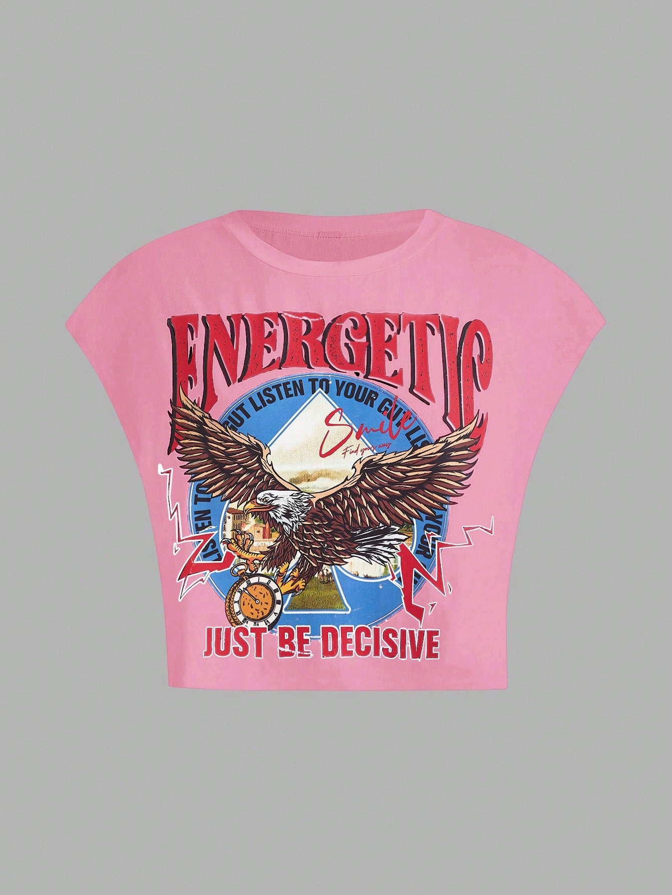 Summer  Outfits Eagle & Slogan Graphic Batwing Sleeve Crop Tee