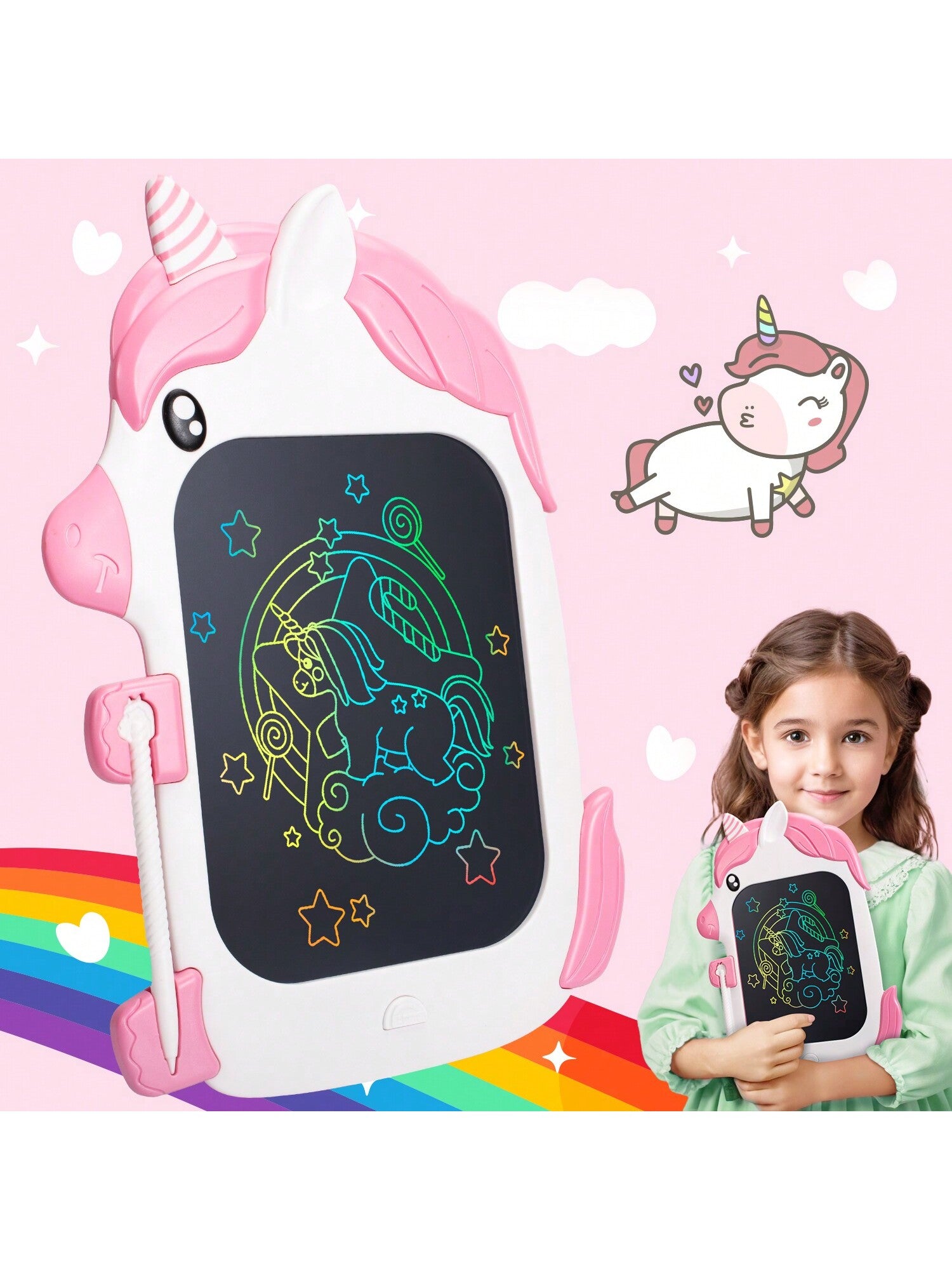 1PC 8.5 Inch LCD Writing Tablet For Kids Girls Boys, Unicorn Colorful Screen Reusable Doodle Board Educational Learning Toy For Travel Birthday Gift