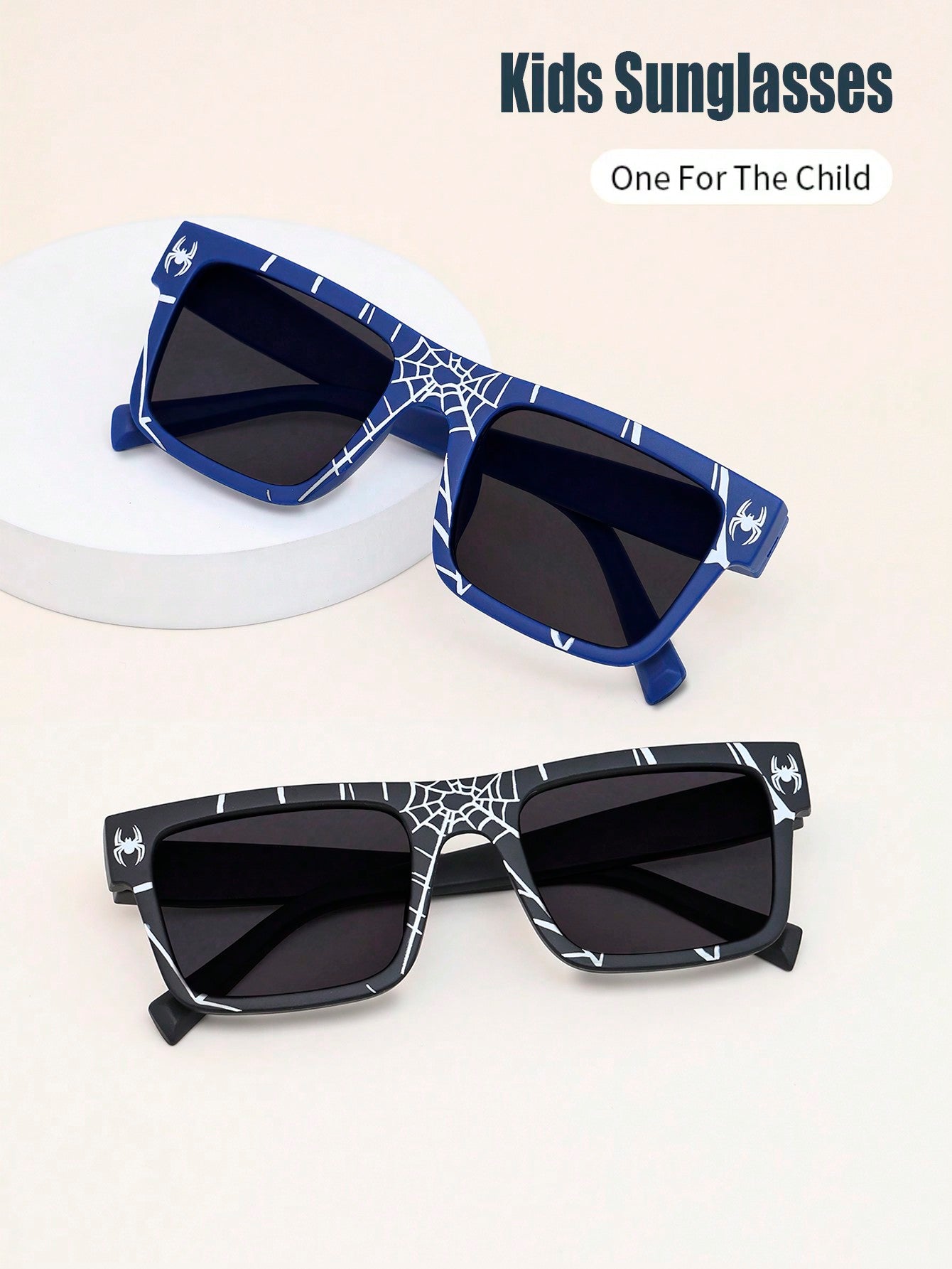 1pc Children Rectangular Frame Spider Cartoon Pattern UV400 Anti-UV Classic Retro Sunglasses, Suitable For Daily Wear, Vacation, Party And Photography