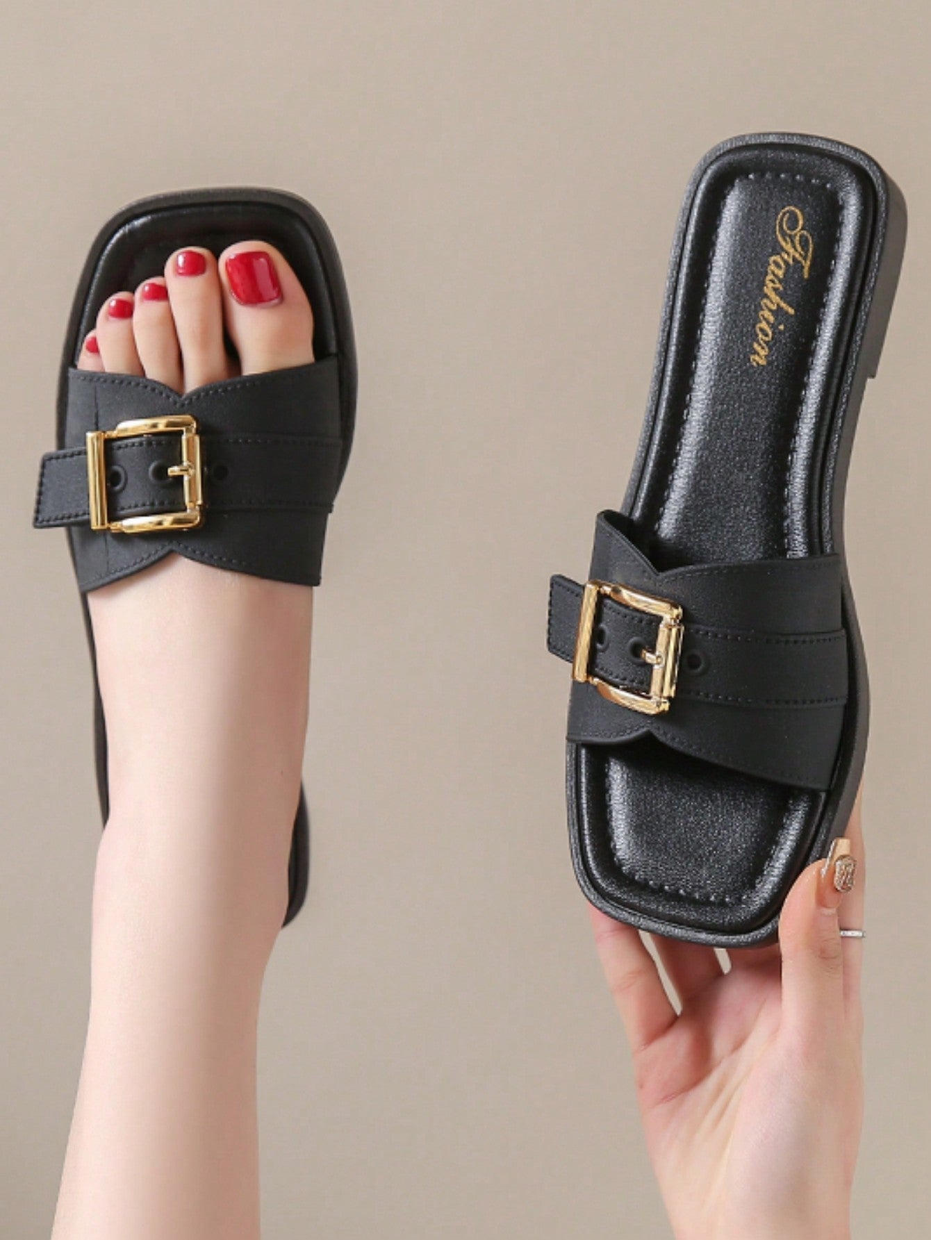 Women's New Fashionable, Simple And Elegant Casual Lightweight Soft-Bottomed Comfortable Black Sandals. Slip-Resistant, Anti-Bacterial, Anti-Odor, Soft And Open-Toe Flat Sandals, Suitable For Summer Outdoors, Travel, Holidays, Outer Wear Slippers And Home