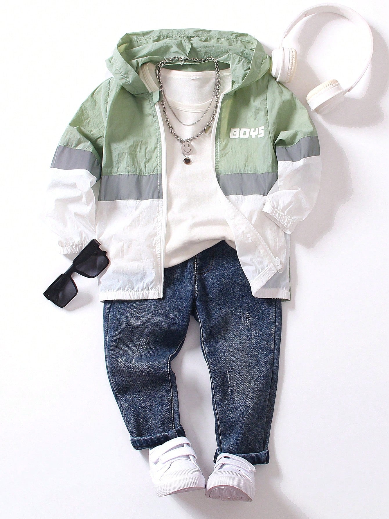 Young Boy Casual Soft Comfortable Color Block Hooded Jacket For Spring And Autumn