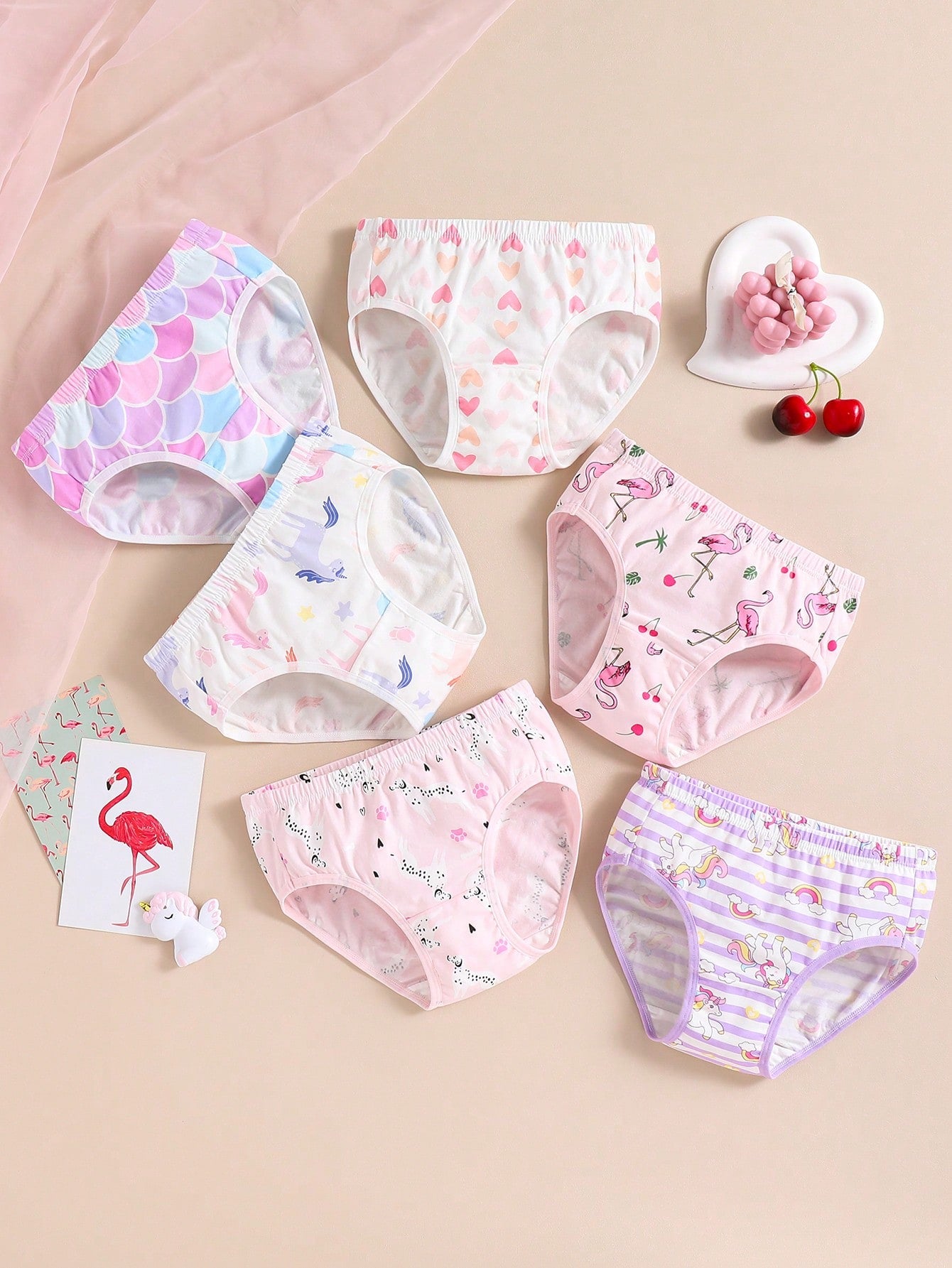 Girls Underwear Girls Traceable Cotton Cute Unicorn Love Scales Print Underwear 6 Pieces