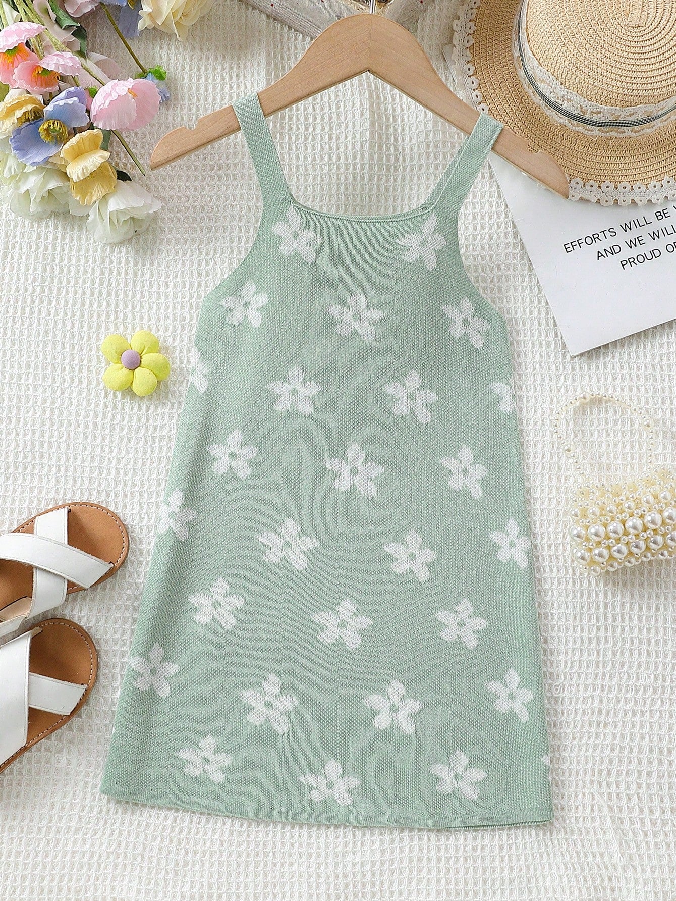 Young Girl Floral Printed Tank Top Sweater Dress