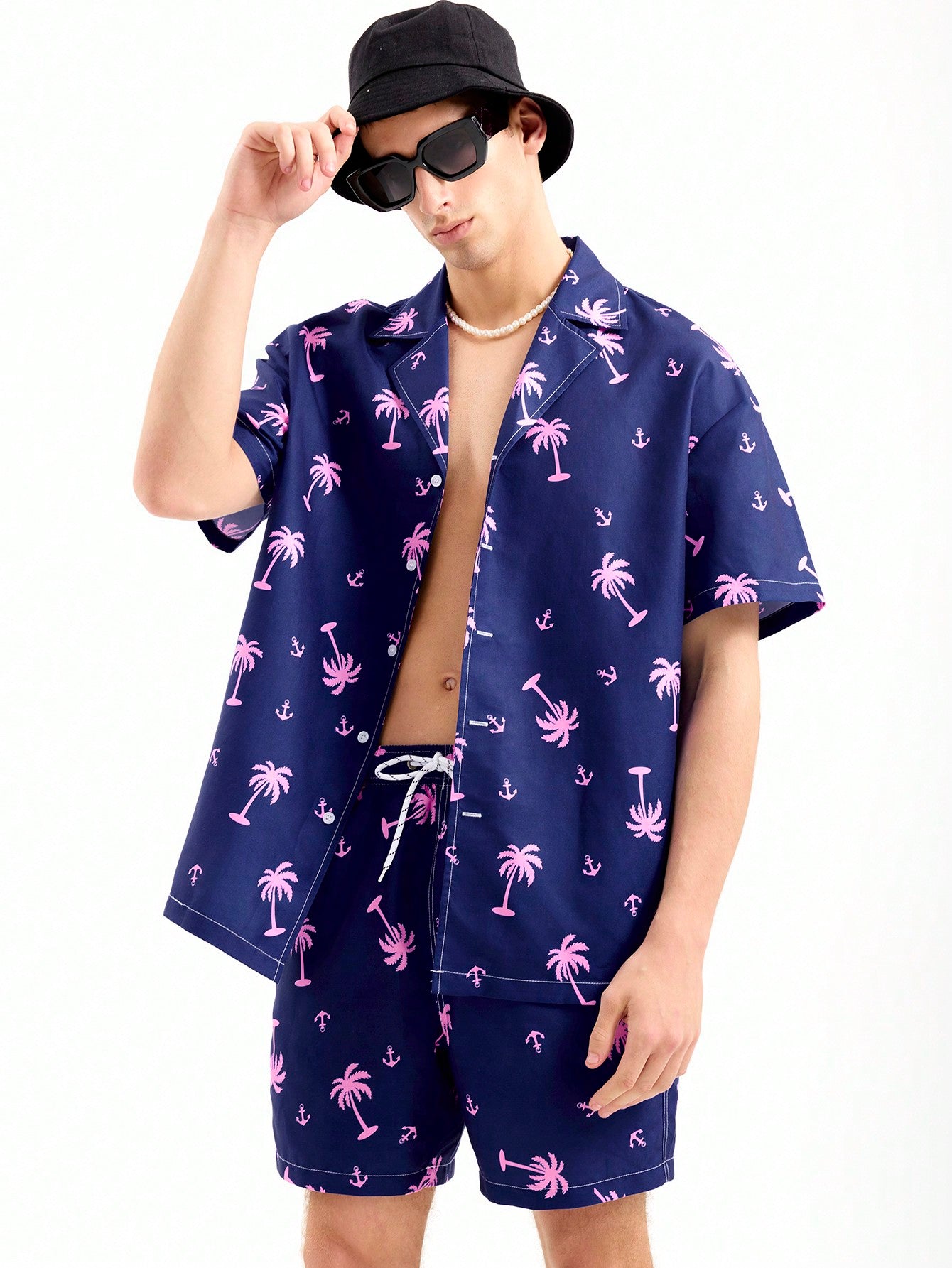 Men's Colorful Printed Short Sleeve Shirt And Shorts Set, Beach Wear