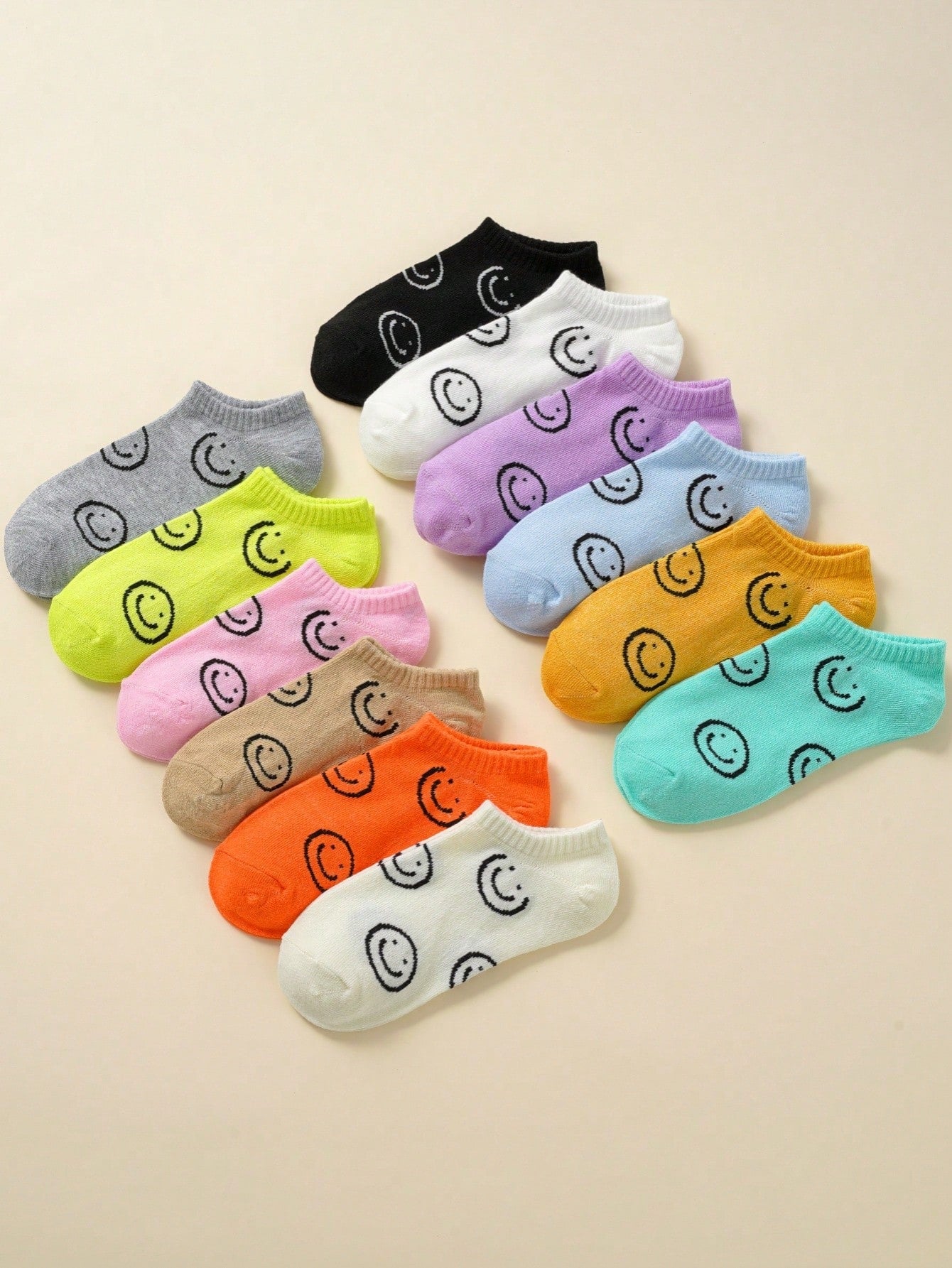 12pairs/Pack Unisex Cute Smiling Face Boat Socks For Children, Comfortable And Breathable Infant Socks