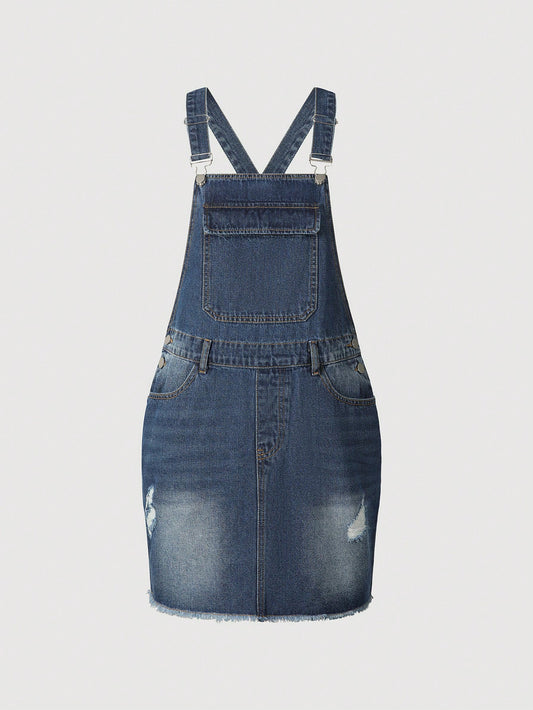 Teen Girl Sweet Denim Suspender Dress