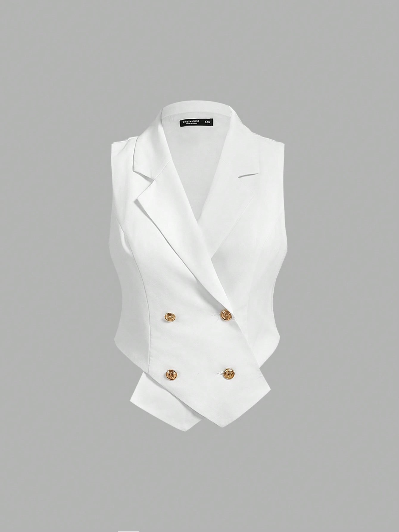 Women Plus Size Double-Breasted White Vest Jacket Blazer Coat