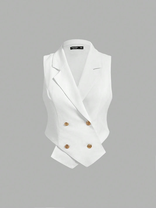 Women Plus Size Double-Breasted White Vest Jacket Blazer Coat