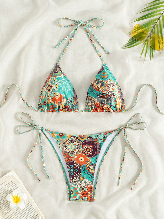 Swim Random Printed Bikini Set For Summer Beach Vacation