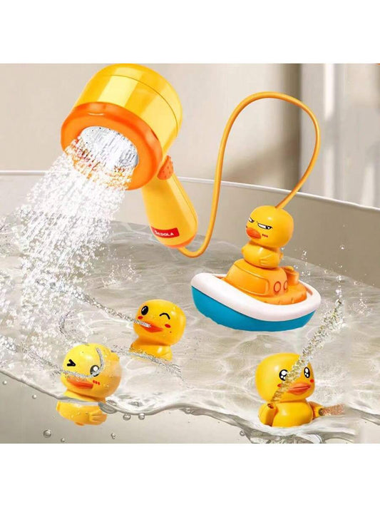 1set/5pcs Children Bathing Yellow & Pirate Rubber Duck Spray Toys, Parent-Child Interactive Water Play Toys, Suitable For Baby Summer Swimming Pool Playing