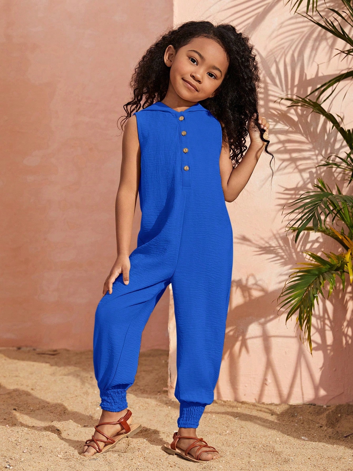 Young Girl Casual Sleeveless Jumpsuit With Hood For Spring And Summer