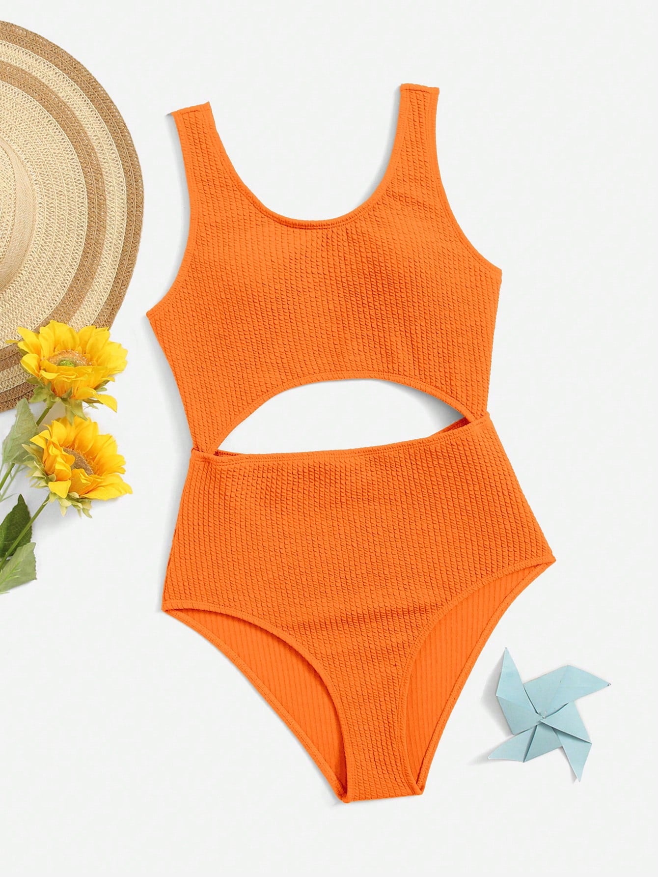 Teen Girls Textured Cut Out One Piece Swimsuit