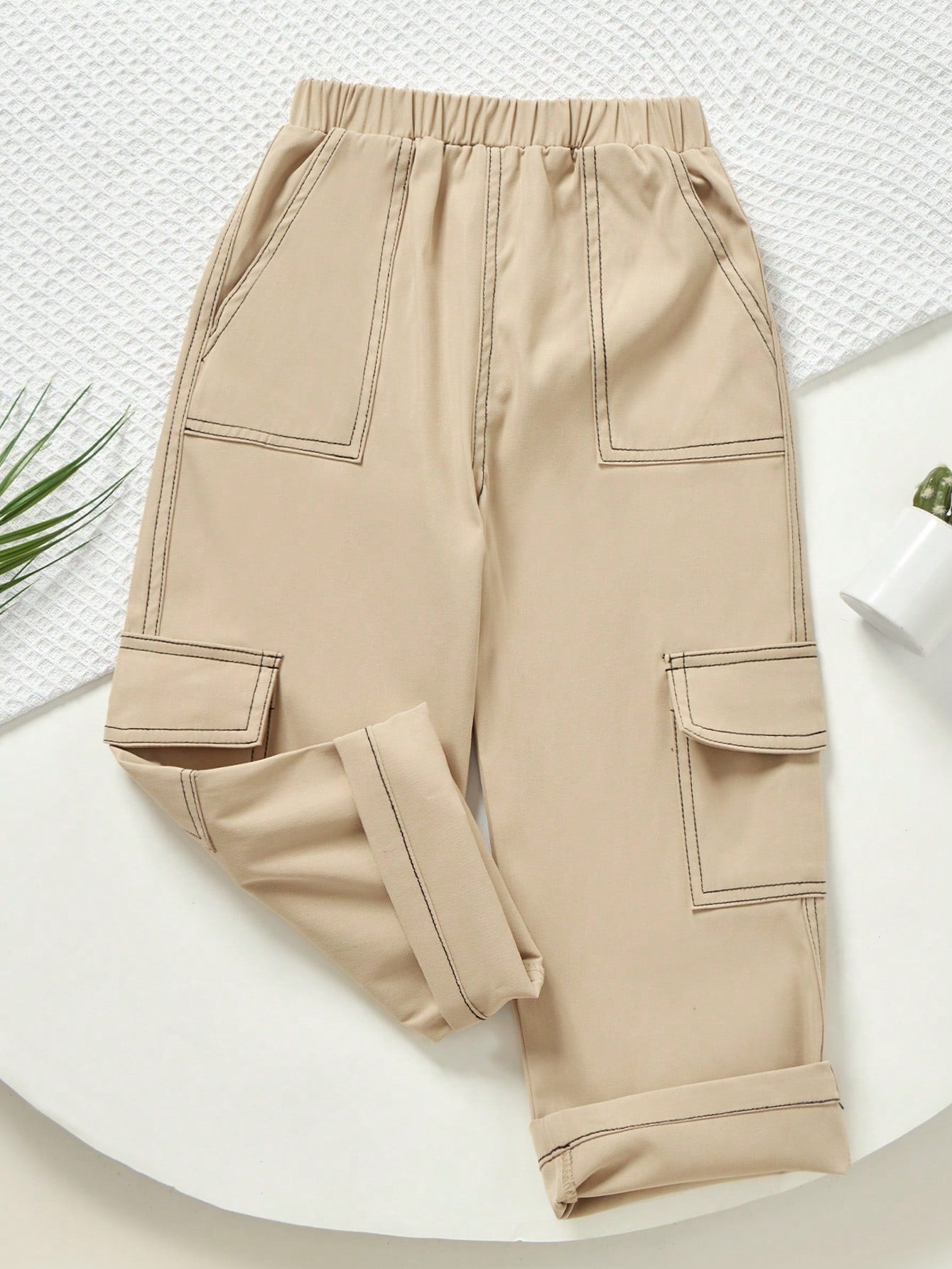 1pc Young Boy Casual Loose-Fit Straight Leg Woven Pants With Clean Solid Colors, Street Style