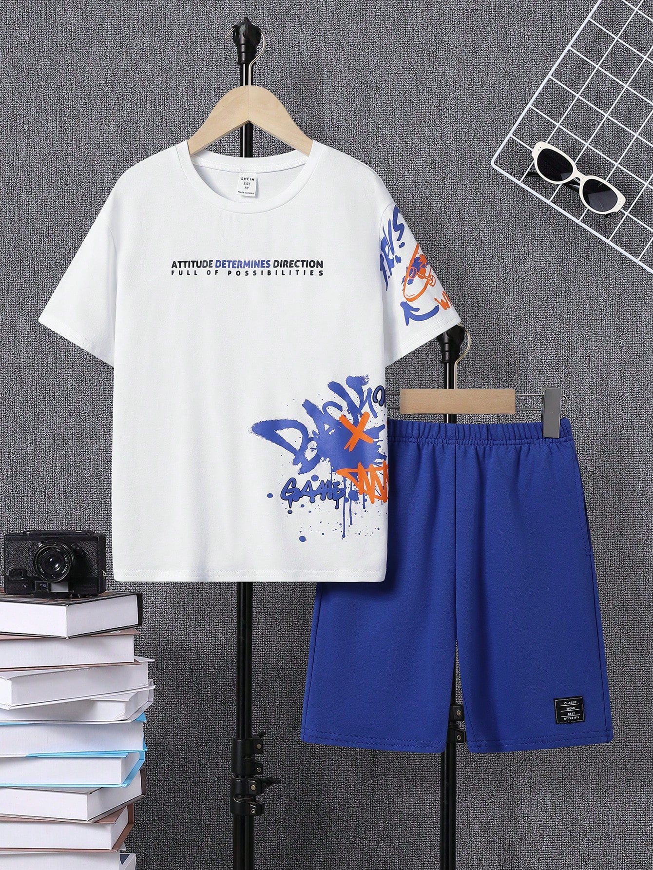 Tween Boy Sporty 2pcs Slogan Print Purple T-Shirt And Shorts Set