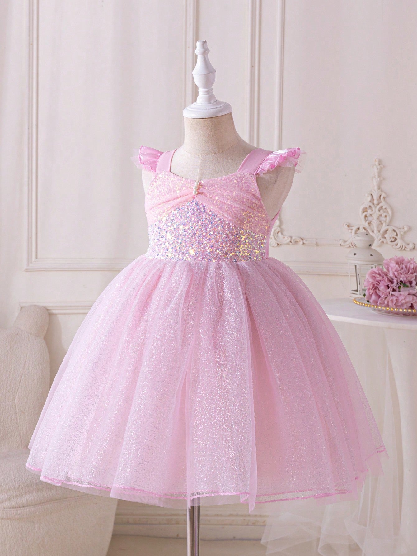 Young Girl Mermaid Birthday Party Wedding Festival Sparkly Color Block Tulle Princess Dress With  Gorgeous Style