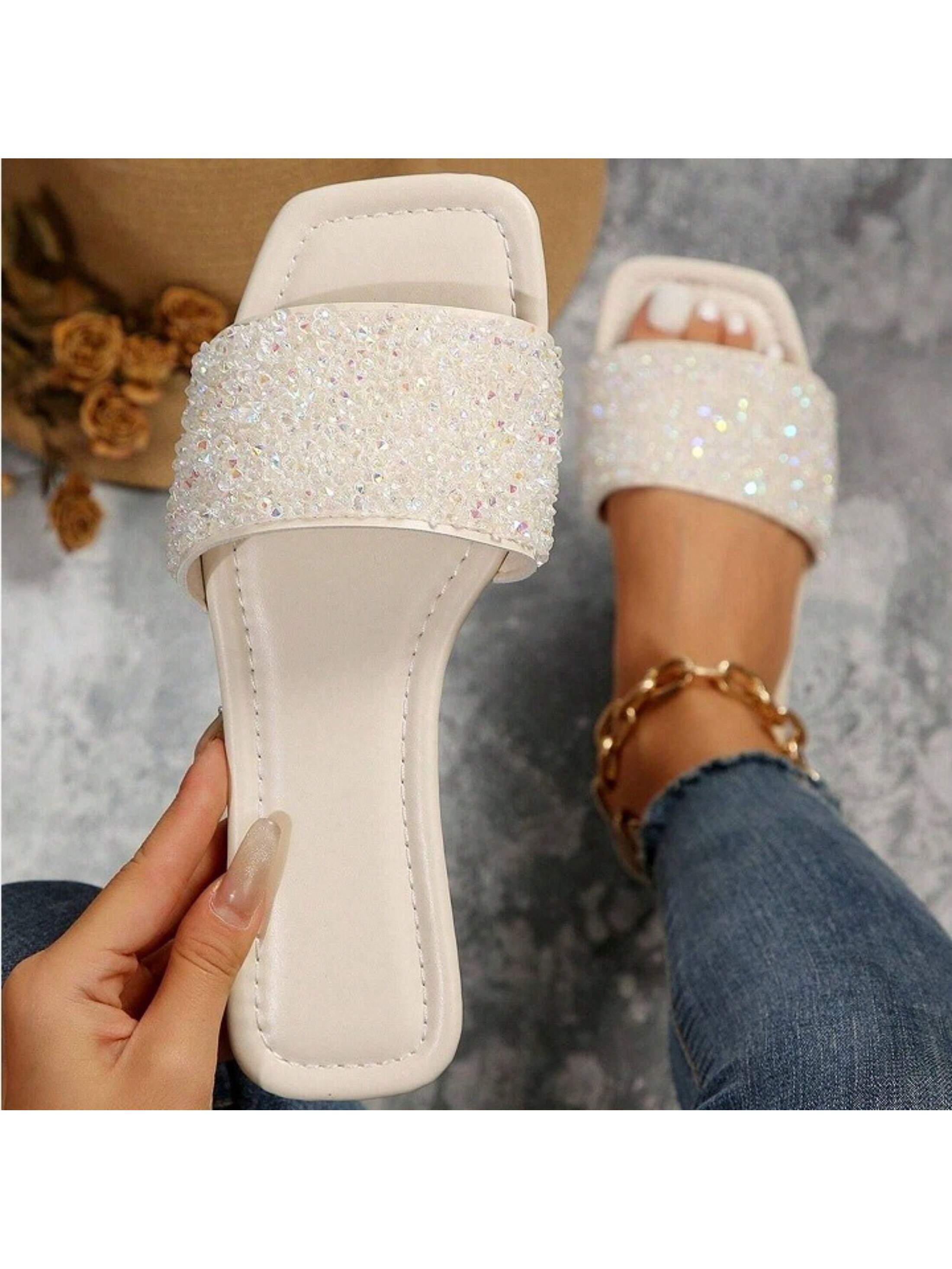 Women's Sandals Rhinestone Slide Glitter Bling Casual Sandal Flat Open Toe Sparkle Slides