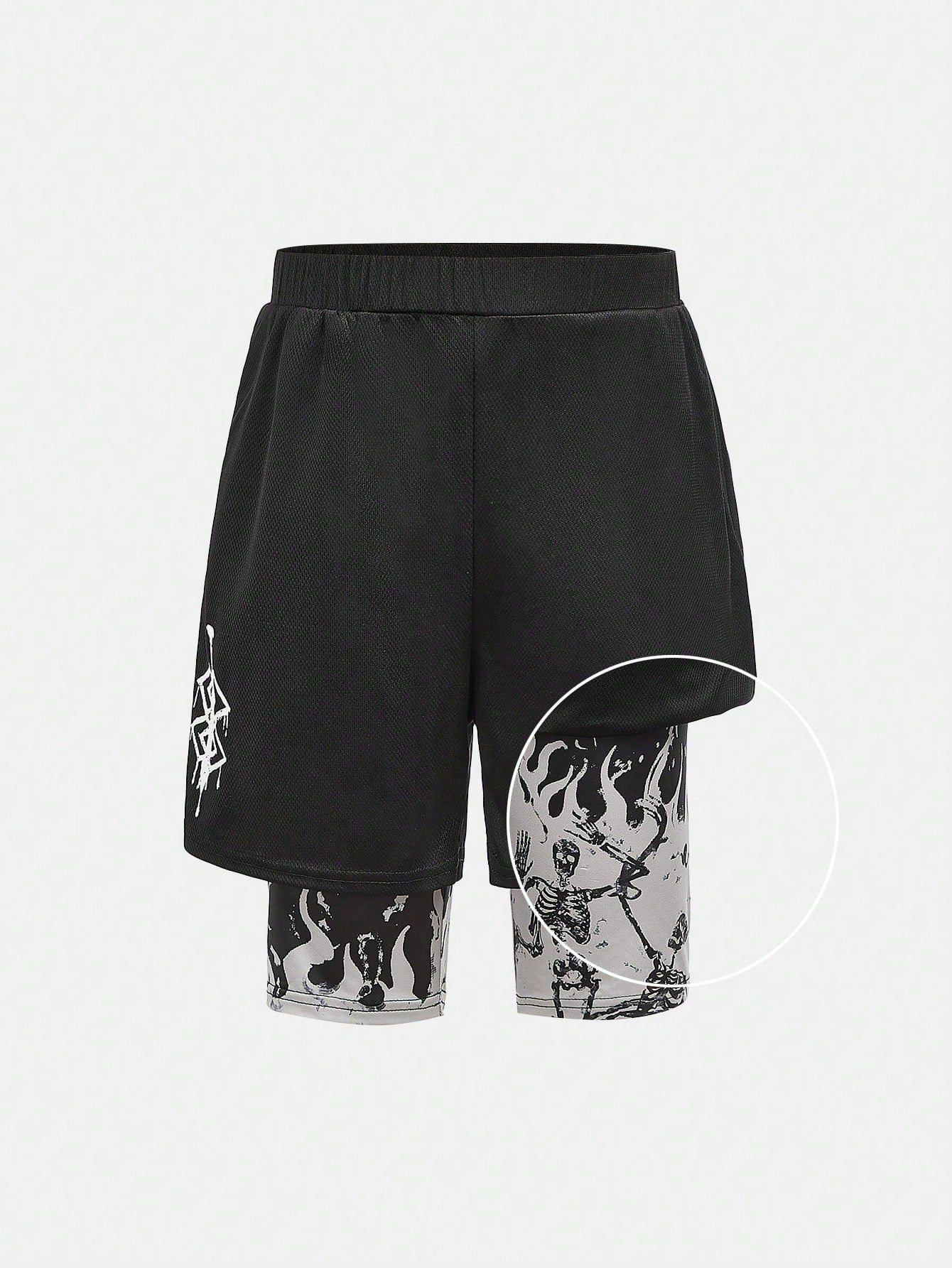 Tween Boy Casual Street Style Printed Mesh Loose Shorts With Knit Shorts Lining