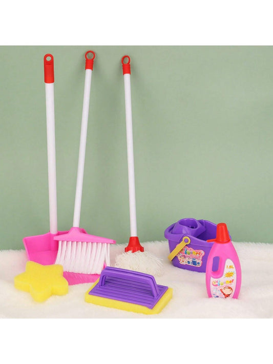 7pcs Children Cleaning Set Including Mini Broom, Dustpan, Mop And Other Pretend Play Cleaning Tools