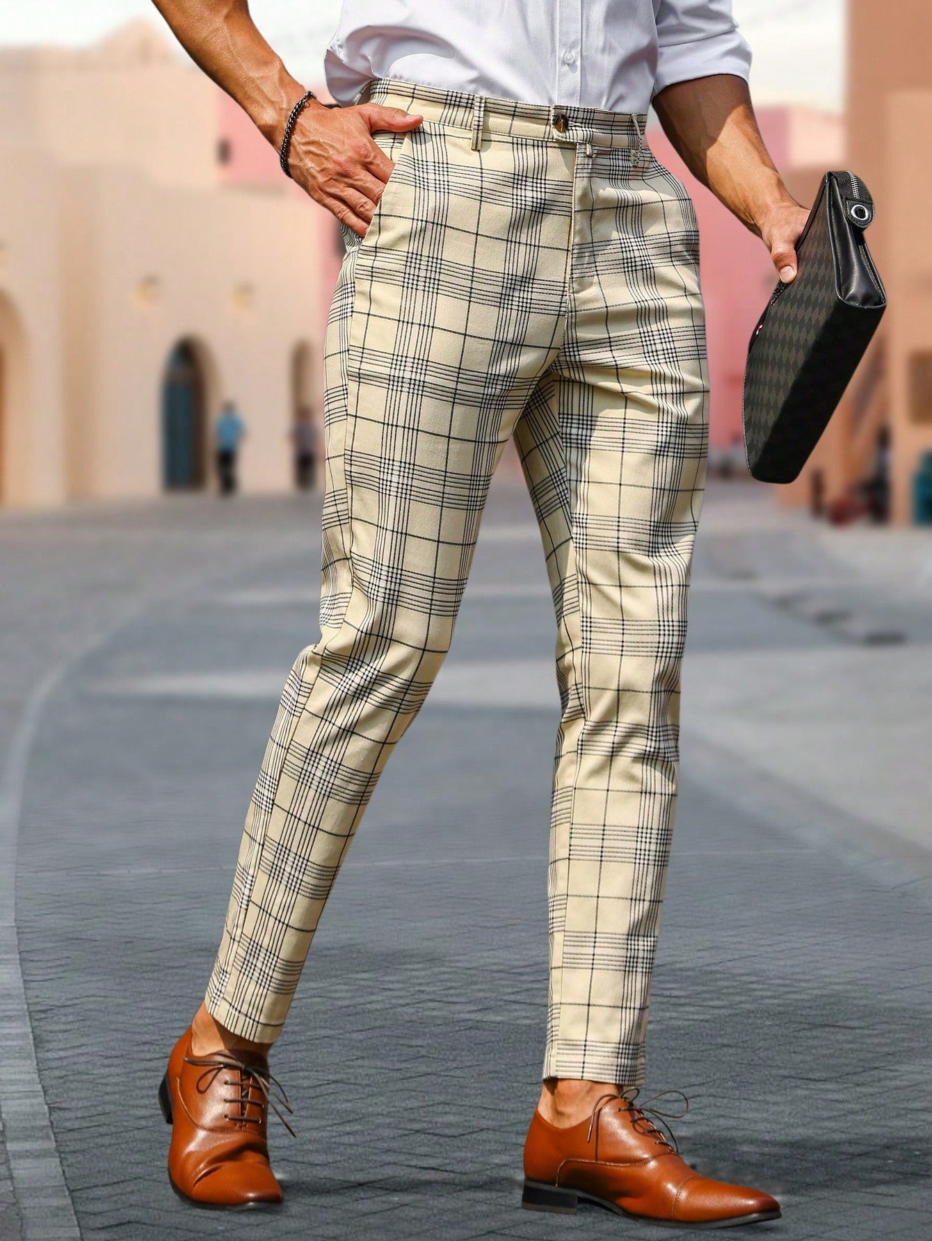 Men Glen Plaid Tailored Pants