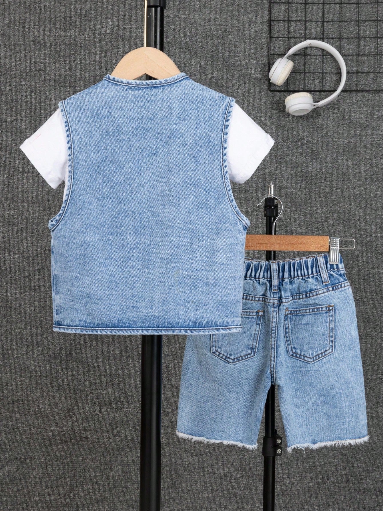 Tween Boy 3D Flap Pocket Denim Vest Jacket And Denim Shorts, Summer Fashion Outfits