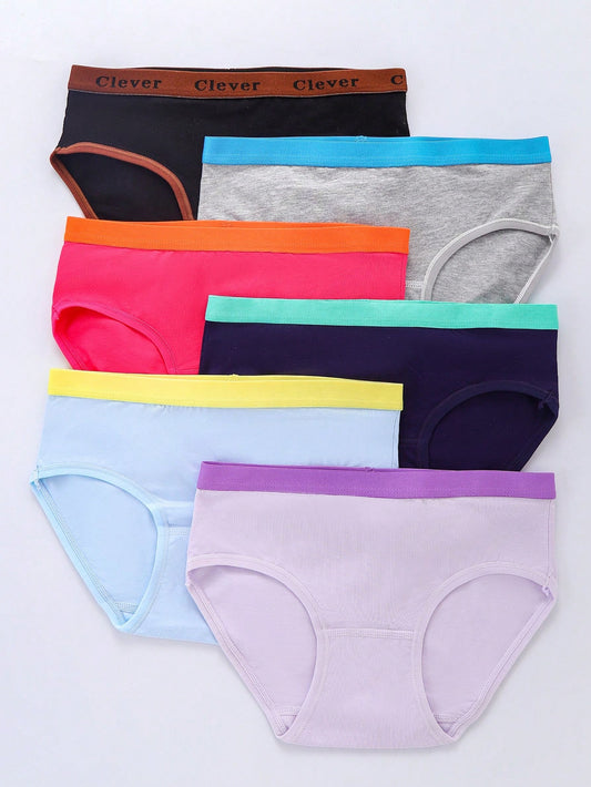 Tween Girl 6pcs Color-Block Triangle Panties With Elastic Waistband