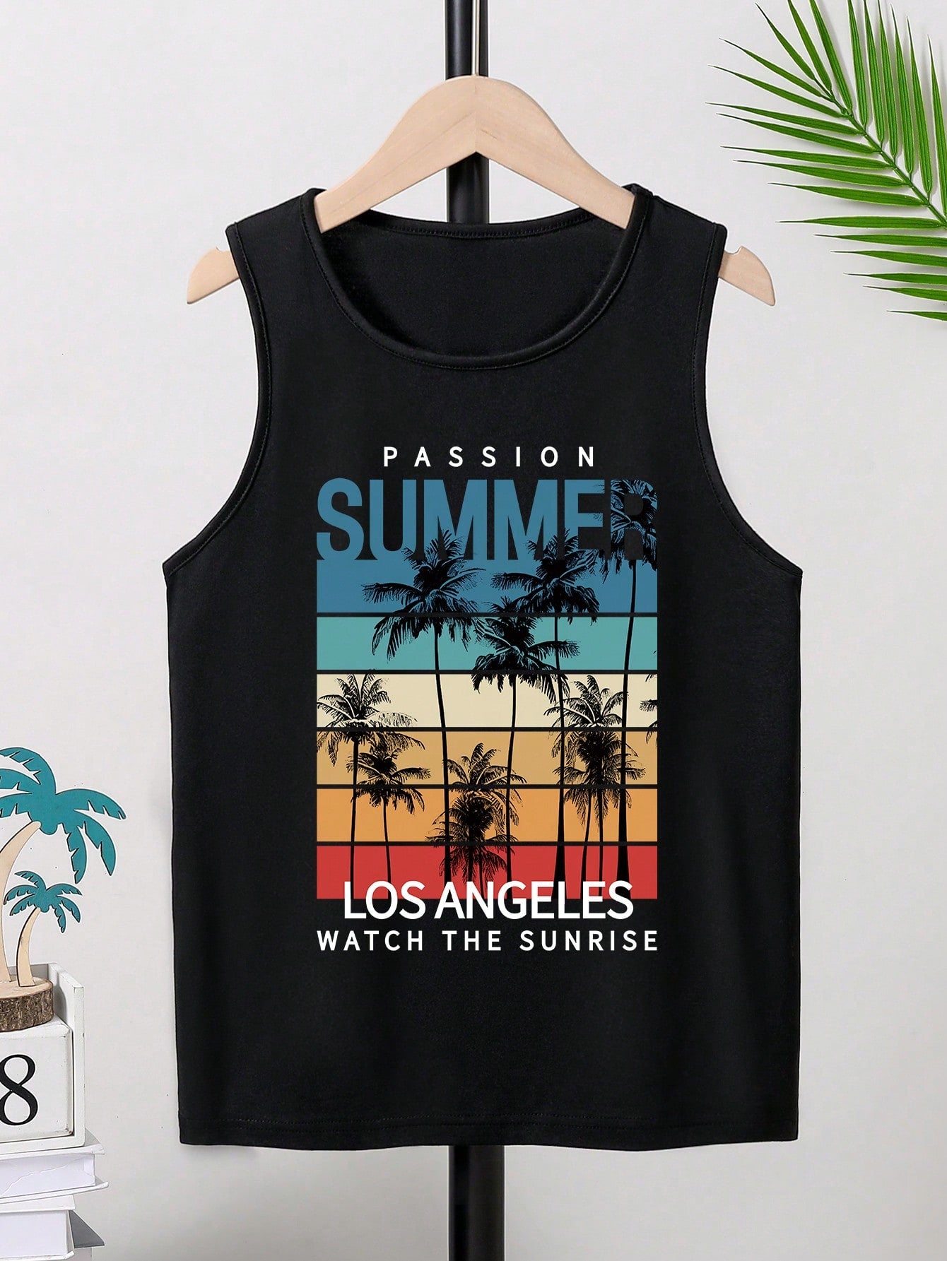 Tween Boy Summer Casual Coconut Tree Printed Round Neck Tank Top