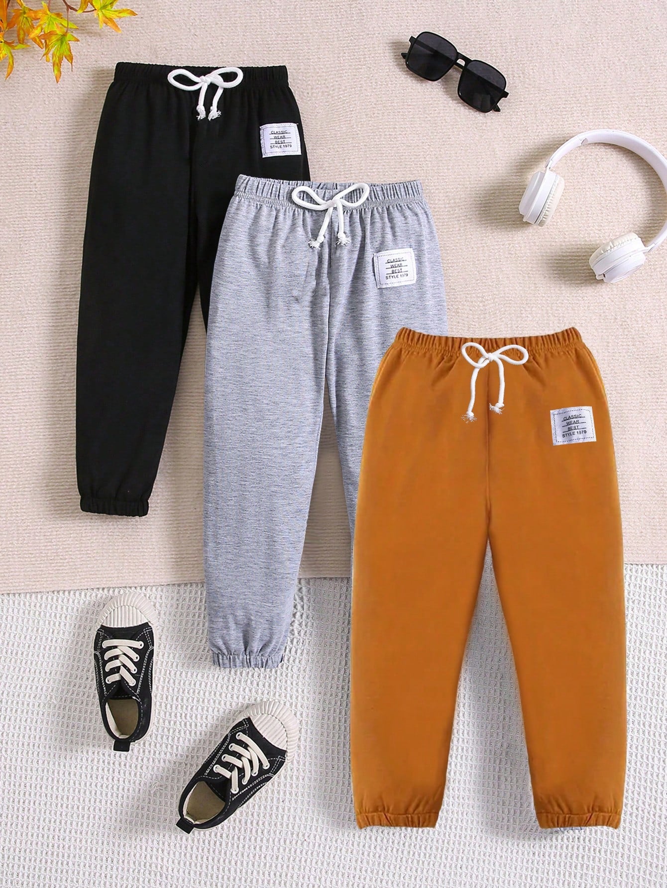 Young Boy 2-7 Years Casual Sports Pants Spring Summer Autumn Solid Color Long Trousers 3pcs/Set