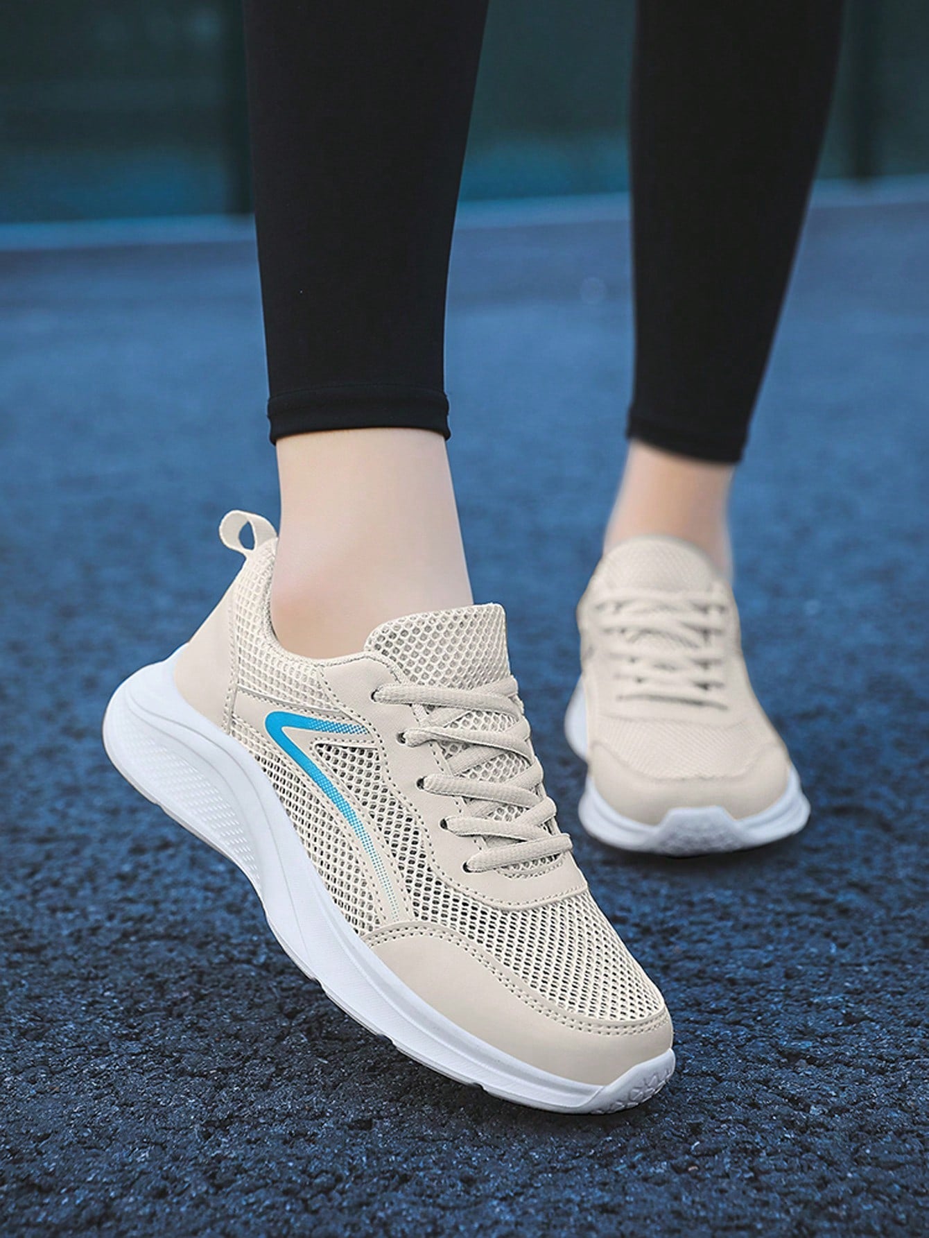 Women's Mesh Breathable Sneakers With Thick Red Sole & Air Cushion Design And Comfortable Lace-Up Closure, Perfect For Highway Running And Travel, Spring New Arrival