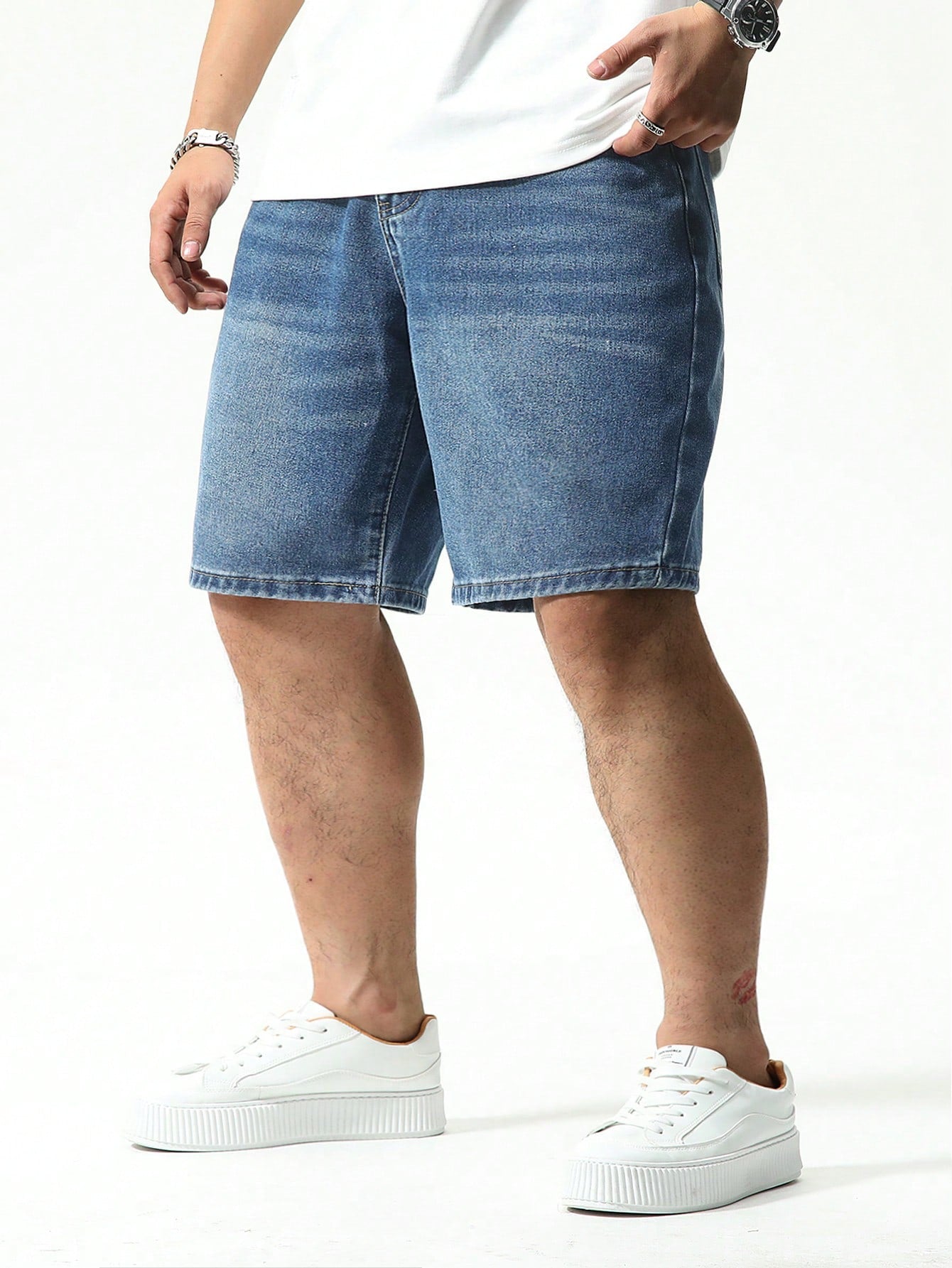 Men's Plus Size Solid Color Straight Leg Denim Shorts