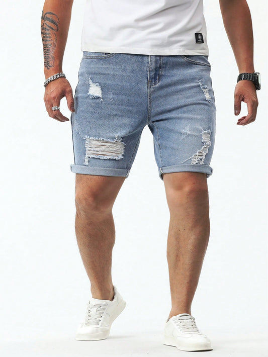 Men's Plus Size Distressed Skinny Denim Shorts