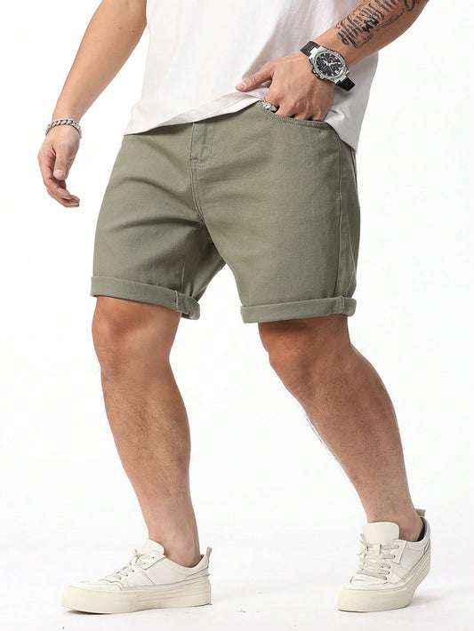 Big Tall Men's Solid Color Simple Daily Fashion Denim Shorts Baggy Jorts Plain Olive Green Work Basic Plus Size