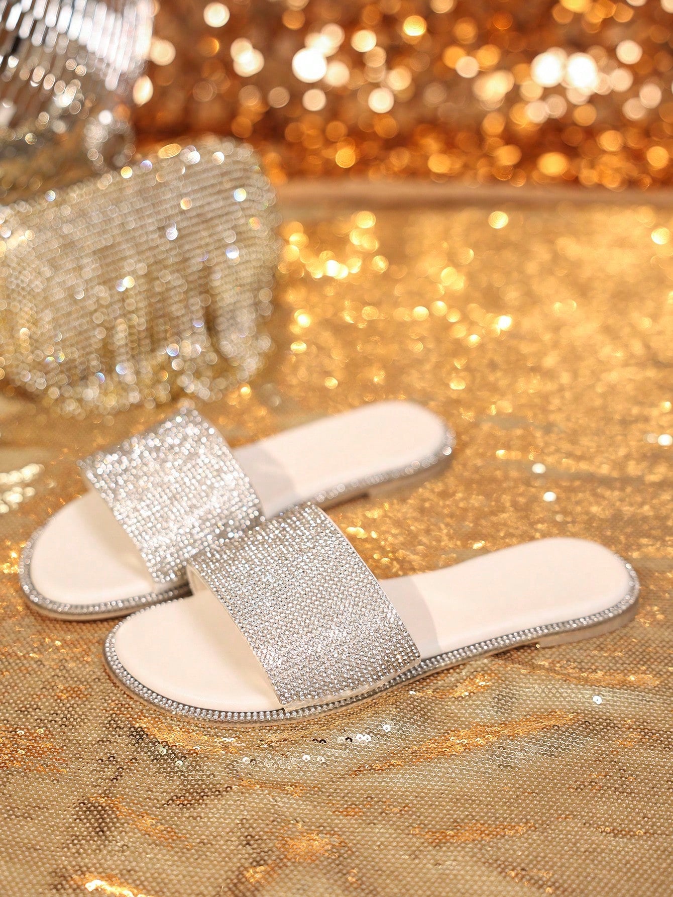 New 2024 Flat Sandals, Women Plus Size Rhinestone One Word Slipper, Comfortable Open Toe Slipper For Women