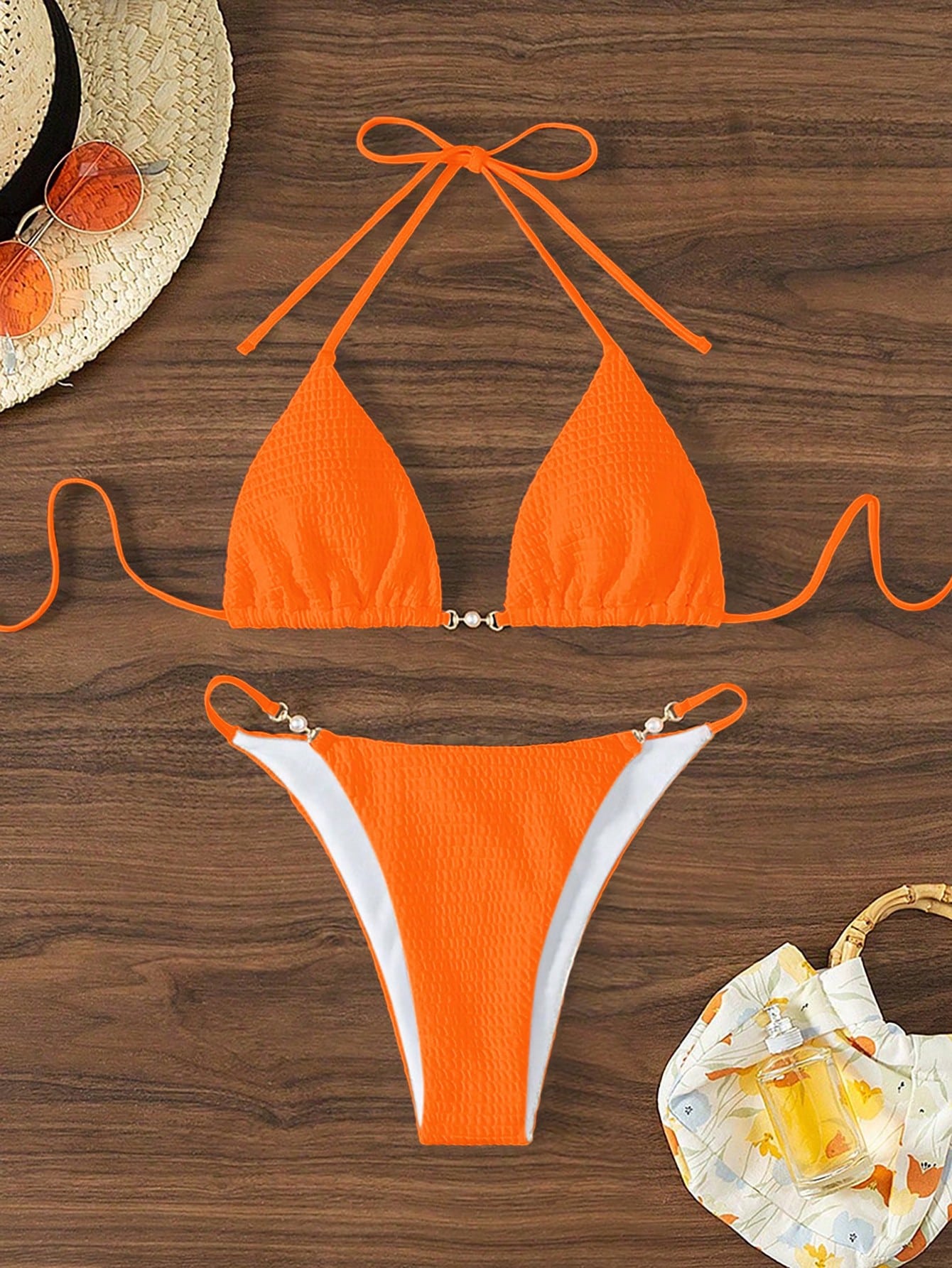 Swim Halter Textured Bikini Set, Summer Beach