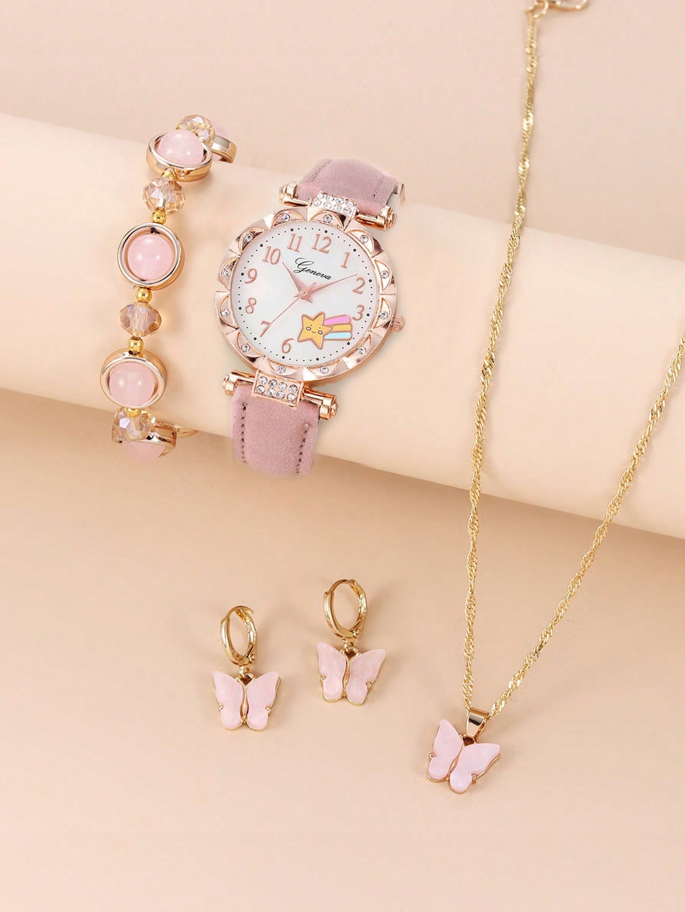 5pcs Fashionable Casual Teen Quartz Watches & 4pcs Butterfly Jewelry Set - The Best Choice For Gifts