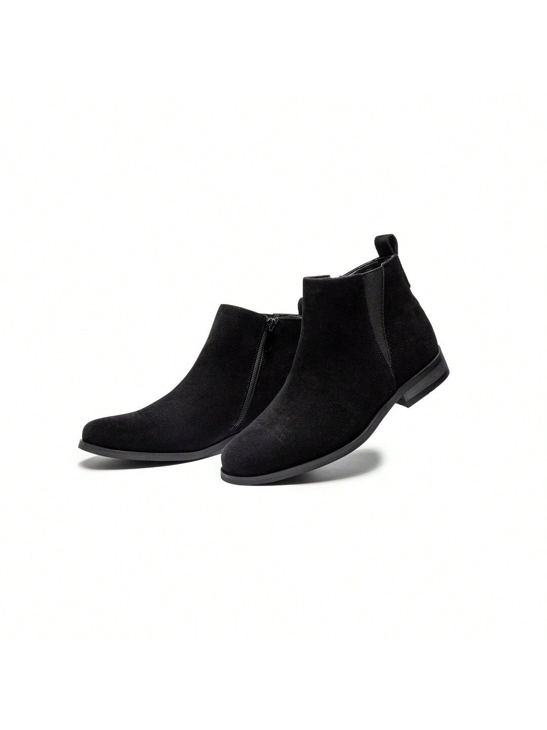 Womens Black Chelsea Boots,Suede Booties Low Heel,Casual Elastic Ankle Boots,Slip On Dress Boots For Women