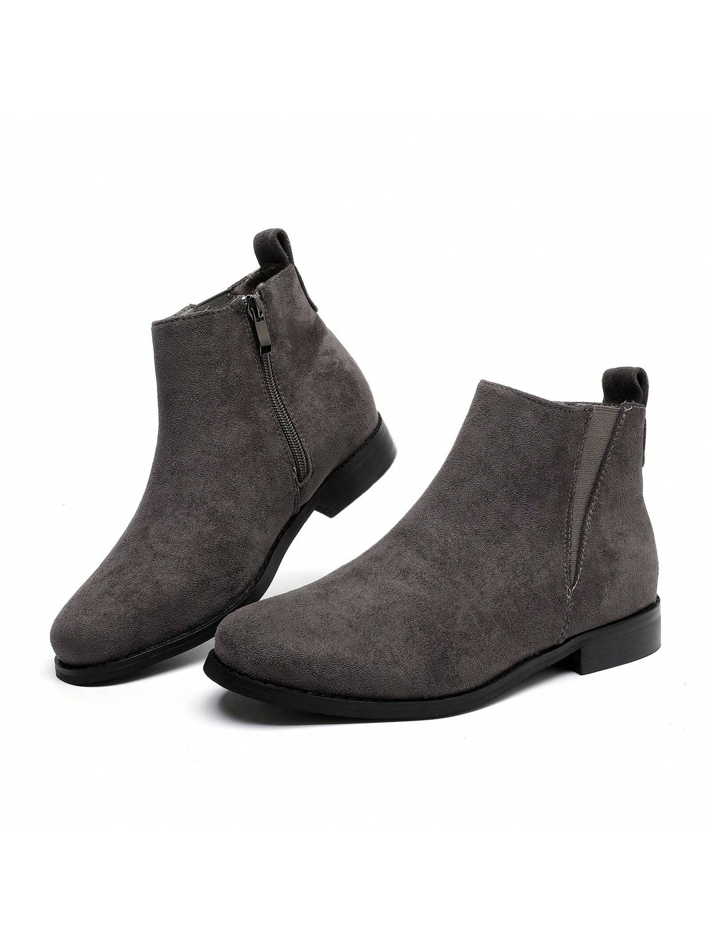 Womens Black Chelsea Boots,Suede Booties Low Heel,Casual Elastic Ankle Boots,Slip On Dress Boots For Women