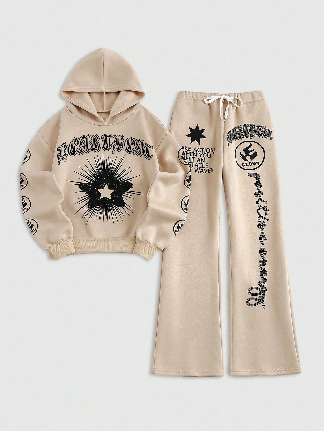 Coolane Hooded Sweatshirt And Pants Set With Printed Pattern