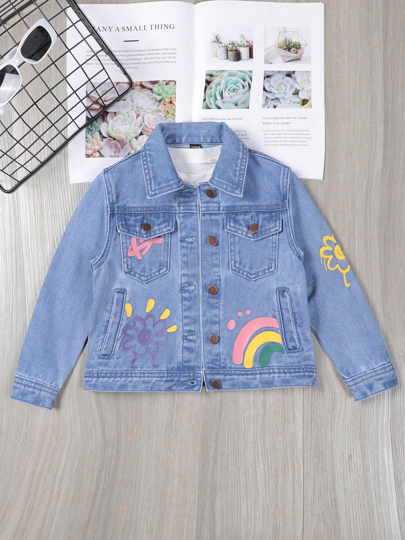 Young Girl Casual Floral Printed Denim Jacket