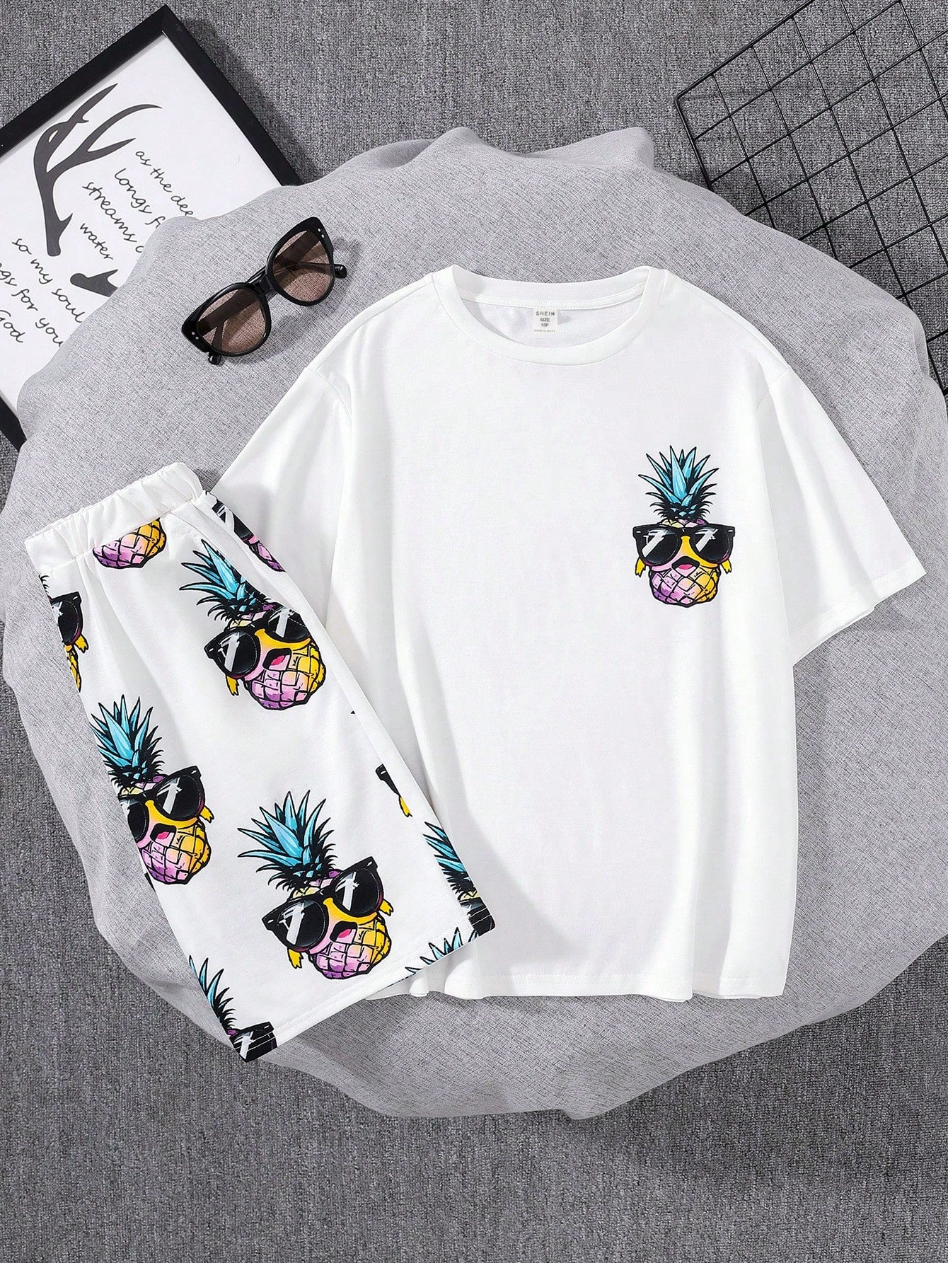 Tween Boys' Extended Size Pineapple Print T-Shirt And Shorts Set