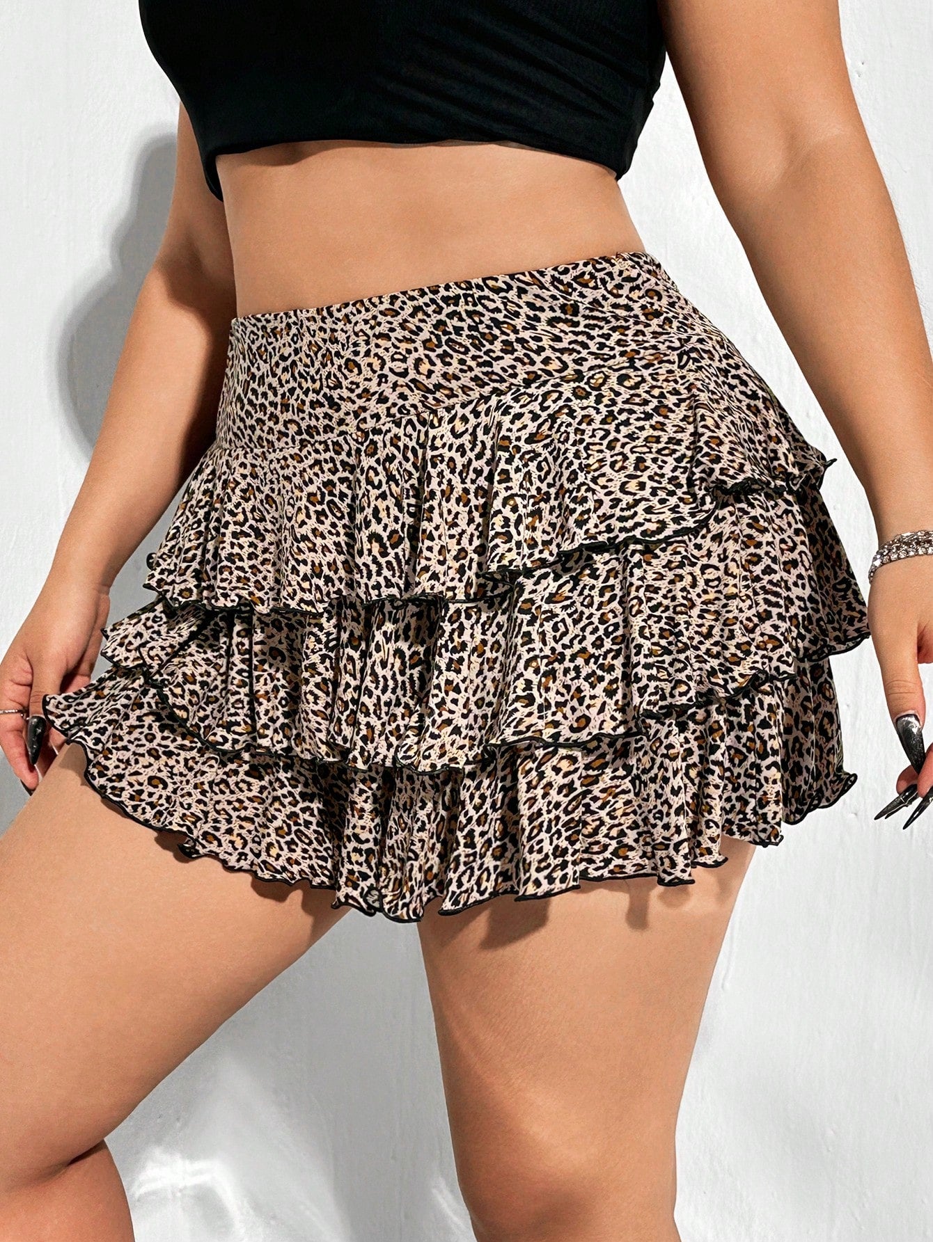 Plus Size Summer Fashion Leopard Print Layered Skirt