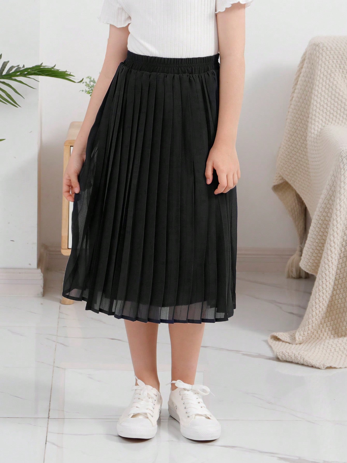 GORLYA Tween Girl Chiffon Pleated Elastic Waist Bohemian Swing Maxi Skirt, Perfect For Casual Outdoor Activities, Shopping, Walking, School, Back To School Season, Dinner, Gathering And Parties