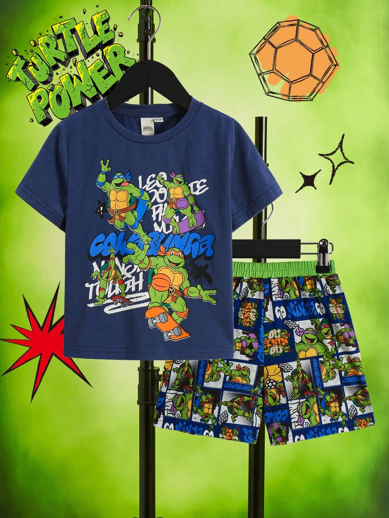 Young Boy Casual Cartoon Letter Printed Cool T-Shirt And Shorts Set For Summer