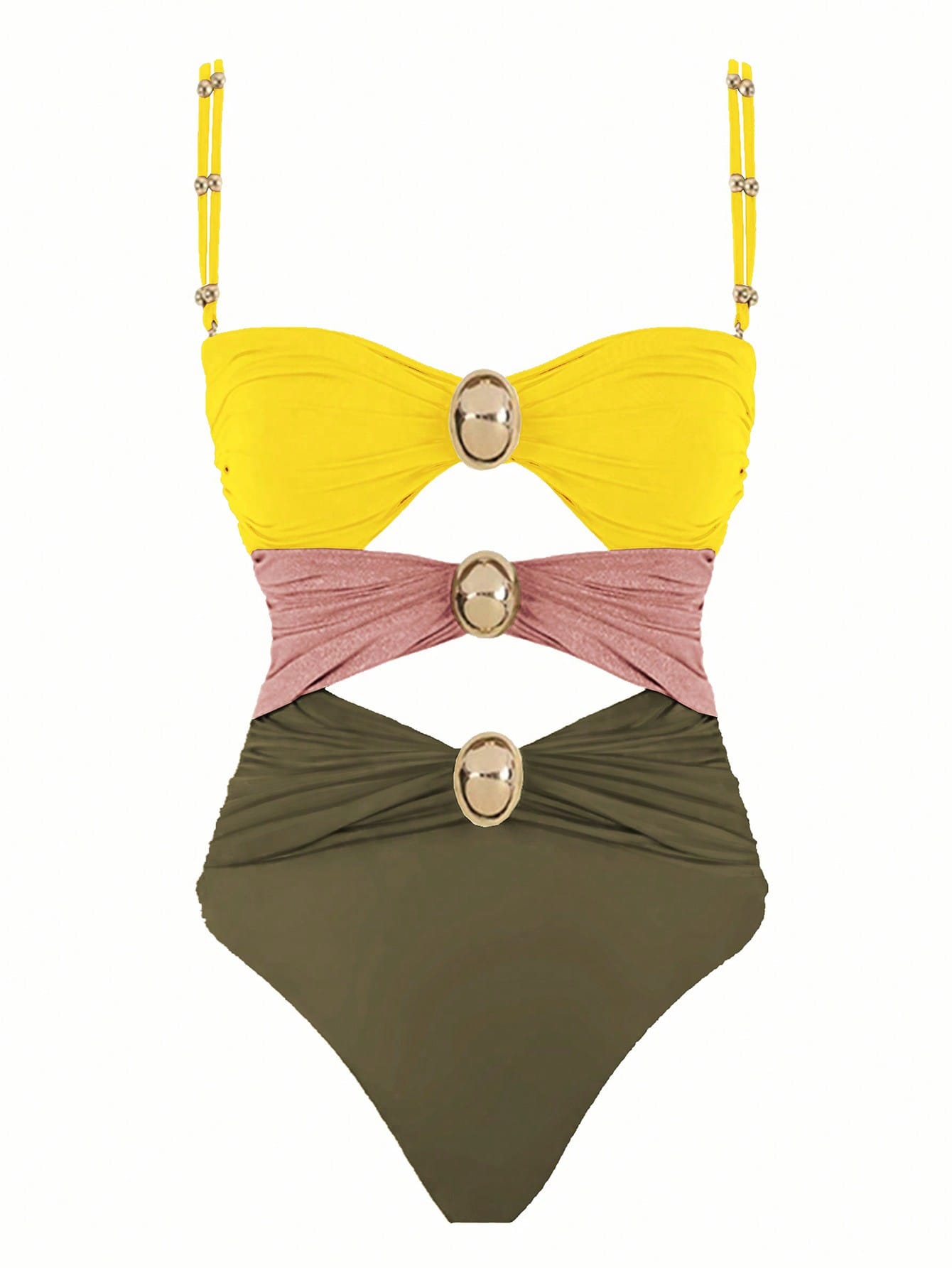 Colorblock Cut-Out Women Sexy Spaghetti Strap One-Piece Swimsuit