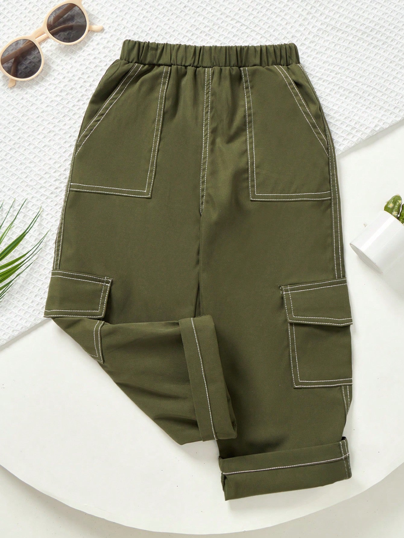 1pc Young Boy Casual Loose-Fit Straight Leg Woven Pants With Clean Solid Colors, Street Style