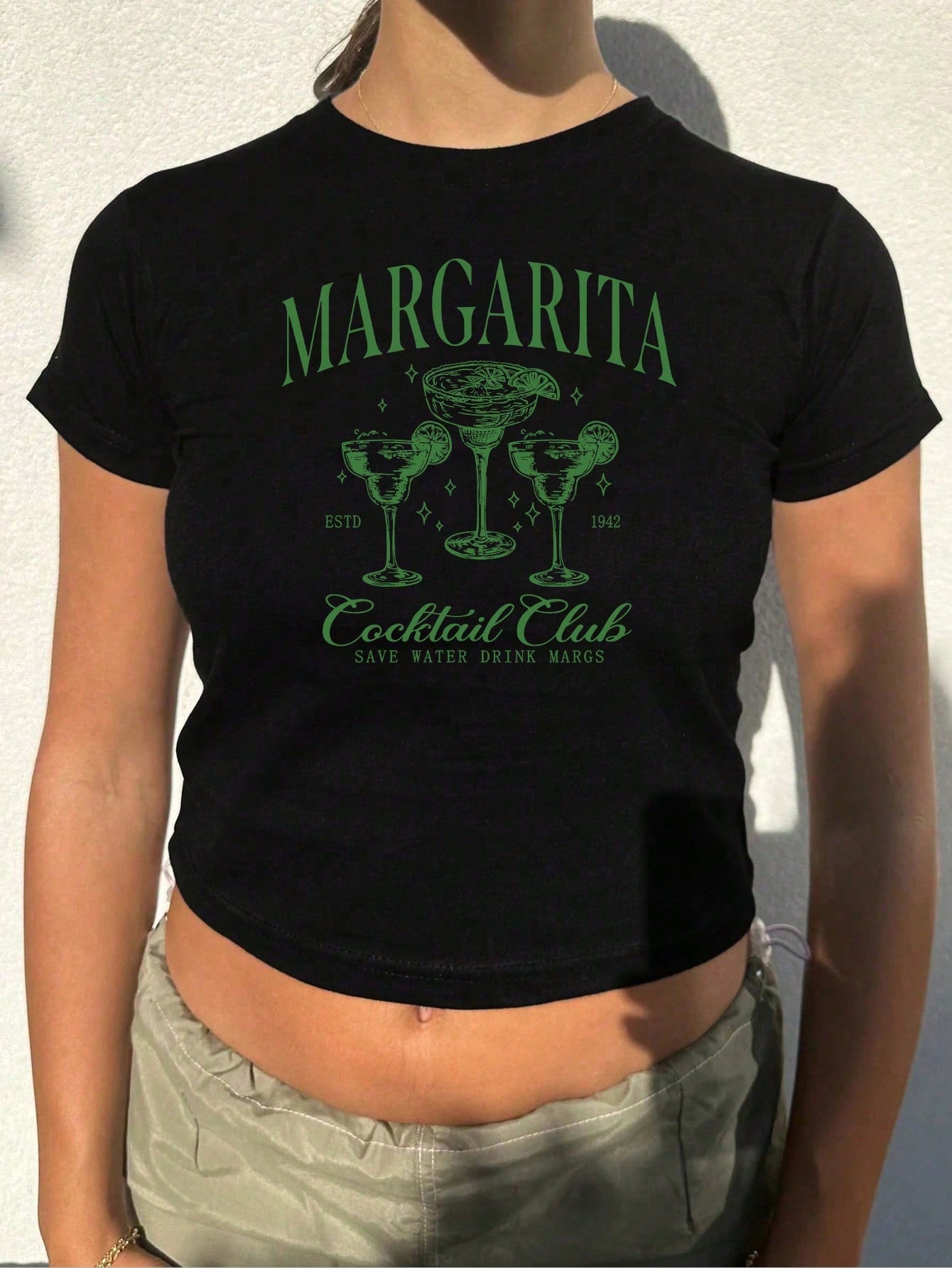 Women Summer Y2K Style MARGARITA Cocktail Print Crop Top Baby Tee