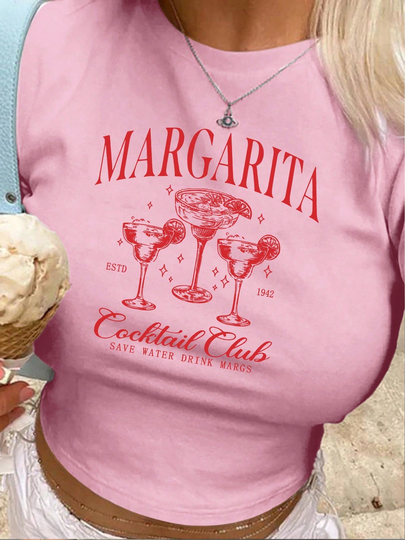 Women Summer Y2K Style MARGARITA Cocktail Print Crop Top Baby Tee