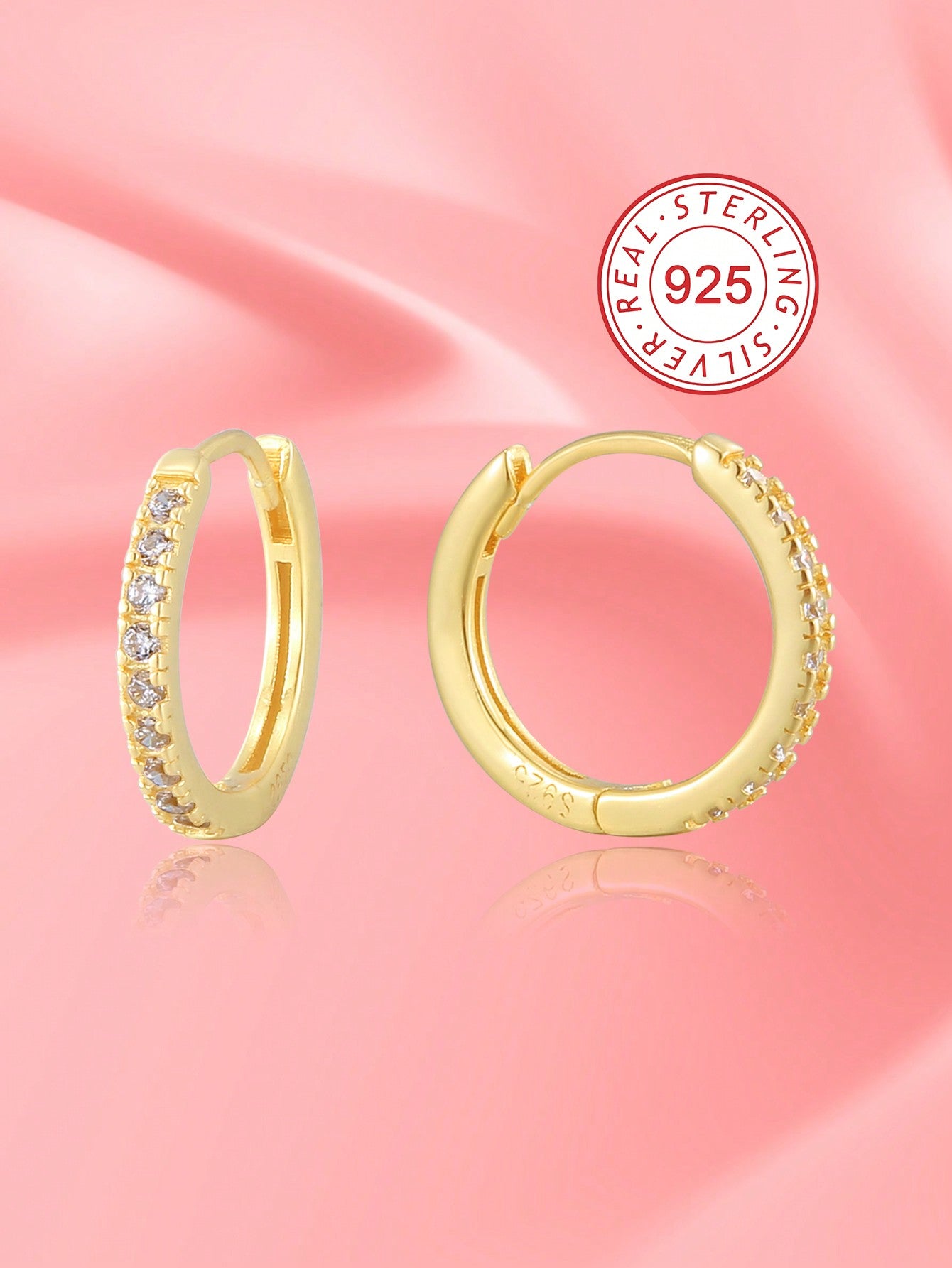 1 Pair Of 925 Silver Allergy-Free Inlaid Artificial Zirconia Hoop Earrings, With Gift Box And Blessing Card, Makes A Perfect Gift For Kids, Young Ladies As Well As Friends On Their Birthdays